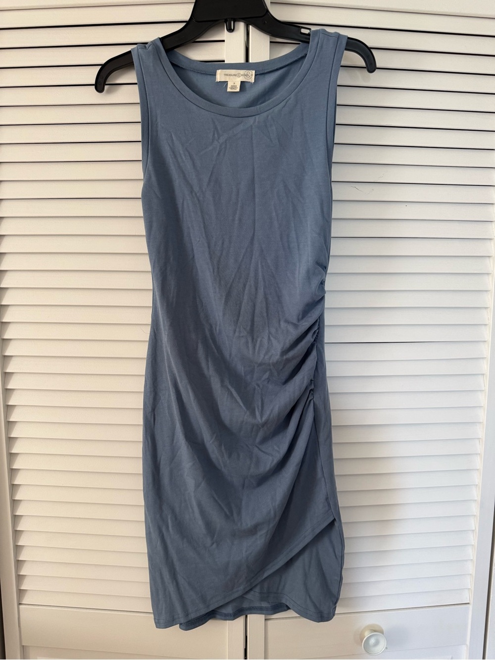 Treasure & Bond Dusty Blue Sleeveless Ruched Mini Dress
